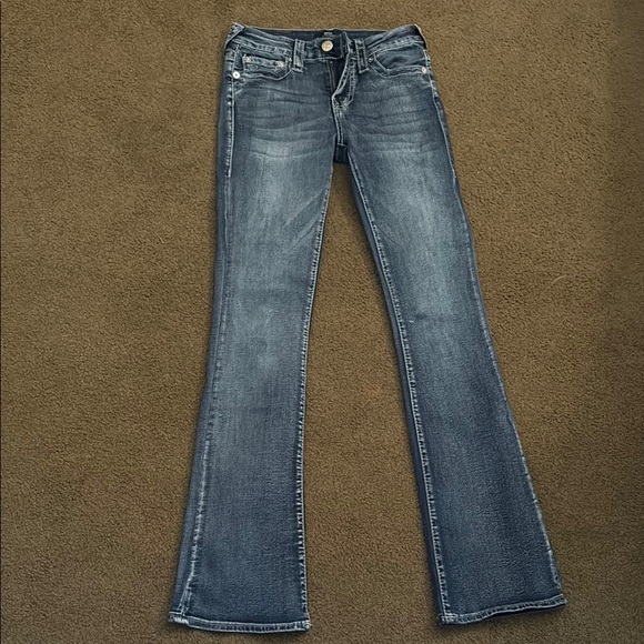 True Religion Blue Flare Wide Leg Jeans with Subtle Fading - Picture 1 of 4